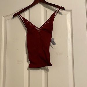 Free people Maroon tank with lace trim